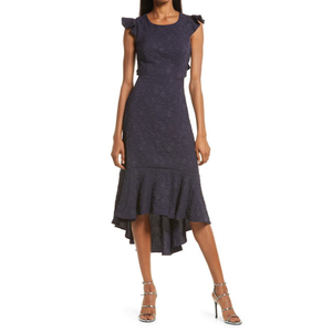 Abito tubino jacquard blu navy di Lulus, taglia media, con vita naturale - Product Image 1