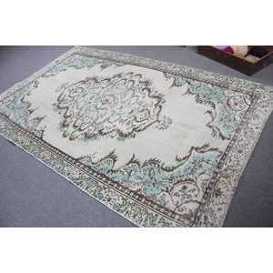 Alfombra Vintage, Alfombra Turca Grande de 5.6x8.8 pies, Alfombra de Lana con Diseño Floral Azul - Product Image 4