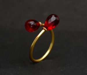 Anillo de Plata de Ley 925 con forma de gota de granate para mujer, Gema chapada en oro ajustable, joyería de boda y compromiso - Product Image 2