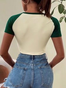 Mujeres Sexy Vintage Casual Deportes Ecológico Secado rápido Verde para Malibu Verano Sólido Manga corta Camiseta activa de punto - Product Image 4