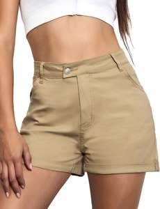 Pantalones cortos de mezclilla ajustados 82% algodón 16% poliéster 2% elastano para mujer Zip Fly Shank botón enrollado puño 5 bolsillo estilo transpirable - Product Image 4