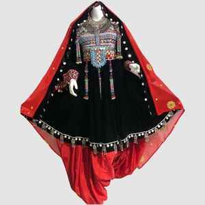 Vestido Tradicional Afgano Informal para Mujer AM IMPEX, Vestido Largo con Borlas y Bordado de Monedas, Decoración con Cremallera y Encaje - Product Image 3