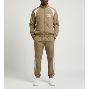 Conjunto de chándal de lujo para hombre, chándales de nailon con logotipo personalizado, chándal de gimnasio para otoño, chándal de poliéster cortavientos de 2 tonos de retazos - Product Image 1