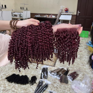 Pelo de trama rizado Pixie color Burdeos al por mayor con cierre de encaje pelo virgen vietnamita crudo con el mejor precio para mayoristas - Product Image 1