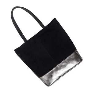 Bolso de cuero genuino de ante negro y piel de vacuno metalizada color estaño, de grano completo y superficie lisa, fabricado por proveedor indio. - Product Image 5