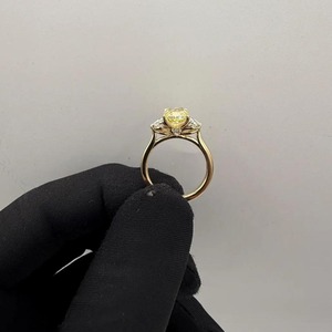 8.00 Carat Fancy Vivid <b>Yellow</b> Radiant Cut Lab Grown Diamond Engagement Ring 18K Gold Three Stone Design With Pear Sides - Product Image 2