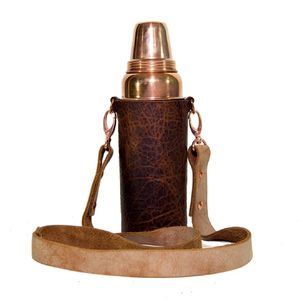 Étui pour bouteille de vin et d'eau en cuir de buffle artisanal avec sangle détachable Style vintage Porte-thermos isolé - Product Image 1