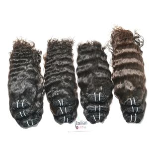 Extensions de cheveux humains vierges naturels tissés à la main, fabriqués en Inde, bouclés, couleur noire, cuticules alignées, non traités, en vente - Product Image 2