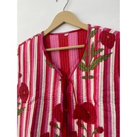 Gilet matelassé en coton réversible fait à la main pour femmes-Manteau col en V décontracté gilet court avec imprimé fleurs et doublure pour vêtements d'extérieur