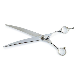 Reposapiés ajustable con tornillo para dedos, hoja curva de 7,5 \ ", tijera de acero inoxidable, espejo pulido, Funda de cuero incluida para el cuidado de mascotas - Product Image 1