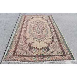 Grand tapis turc de 5,7 x 9,7 pieds, tapis vintage à motifs floraux bruns - Product Image 1