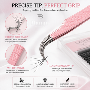 Professional Lash Tweezers Curved Tip Eyelash <b>Extension</b> Tweezer Fiber Tip Grip Stainless Steel Anti Slip Volume Fan Tool - Product Image 3