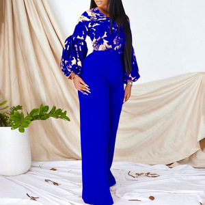 Ensemble deux pièces tendance pour femme grande taille, imprimé africain élégant, en spandex/polyester, taille haute, jambe large, combinaison et robe d'été 2026 - Product Image 6
