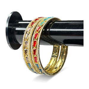 Premium Quality Trendy Multicolor Imitation Pearl Studded Wedding <b>Bangle</b> Set <b>Gold</b> <b>Plated</b> Designer Look Wholesale Bulk for Women - Product Image 4