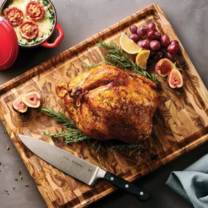 Ensemble de planche à découper en bois d'acacia avec couteau Rectangle Floral Design Bloc de coupe durable pour la cuisine - Product Image 1