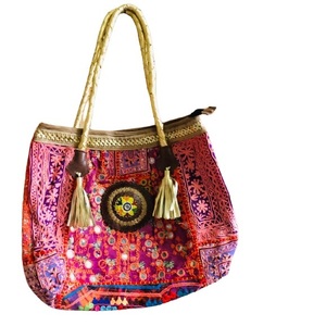 Bolso de mano indio hecho a mano de lujo con bordado Vintage, bolso Banjara de algodón bohemio para mujer, geométrico para compras nocturnas - Product Image 4