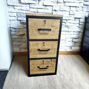 Gabinete de almacenamiento de madera y metal con 3 cajones Cofre organizador de estilo industrial para dormitorio Sala de estar Oficina y decoración del hogar - Product Image 4