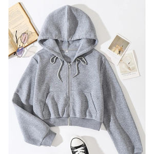 OEM Women <b>Cropped</b> <b>Hoodie</b> <b>Cropped</b> <b>Zip</b> <b>up</b> <b>Hoodie</b> Manufacturer Distressed Blank Unisex Oversized Custom logo - Product Image 2