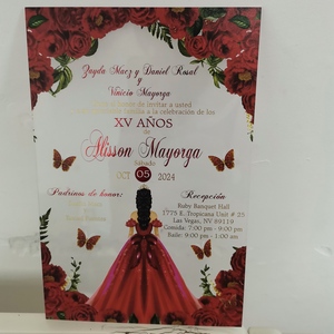 Invitaciones de boda de acrílico transparente de árbol verde oscuro y dorado, invitaciones de Quinceañera de cumpleaños de lámina dorada, invitación dulce 15 16 - Product Image 4