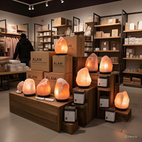 Lampe de sel de l'Himalaya naturelle certifiée GMP, avec cordon électrique et ampoule, écologique, faite à la main, rose, emballage complet, motif fleurs et animaux