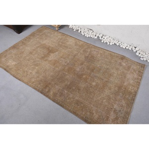 Tapis turc, tapis vintage 4x6,6 pieds, tapis en laine beige brun ombré - Product Image 4