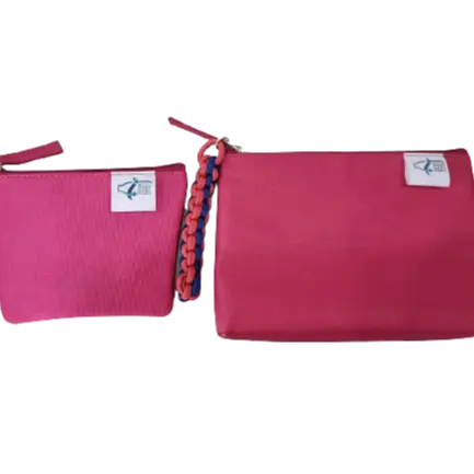 Juego combinado de 2 bolsas de poliéster recicladas, multifuncional profesional, rosa, cubierta de plata con forma geométrica personalizada, venta al por mayor