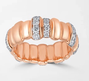 แหวนทองคำโรสโกลด์ 18K ประดับเพชรทรงกลม 32 เม็ด น้ำหนัก 0.89 กะรัต สี GH-VS  แบบขัดเงา ลายร่อง  สำหรับโอกาสพิเศษและงานเลี้ยง - Product Image 2