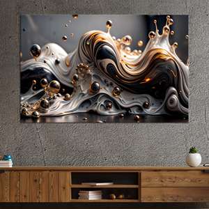 Toile imprimée moderne or et noir - Art abstrait aux éclaboussures liquides, TOILE ENROULÉE - Product Image 1