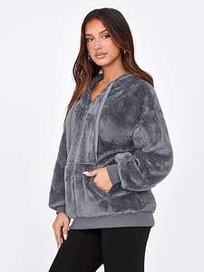 Pull à capuche doublé polaire Sherpa personnalisé pour femmes ODM Supply Heavyweight Knitted Casual Tops Brodé Hiver - Product Image 4