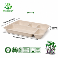 Sumkoka Plateau repas scolaire jetable 5 compartiments, 100% compostable, qualité robuste, en bagasse, écologique