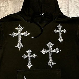 Sweats à capuche pour hommes avec strass sur toute la surface, 100% coton, poids lourd, logo personnalisé, sans cordon, surdimensionné, doublé, lavé, meilleur OEM - Product Image 6