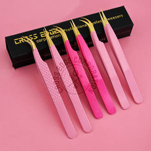 Custom Color Fiber Tip Eyelash Extension Tweezer 90 degree Boot Volume Pink Stainless Steel Lash Artist Precision <b>Tool</b> - Product Image 1