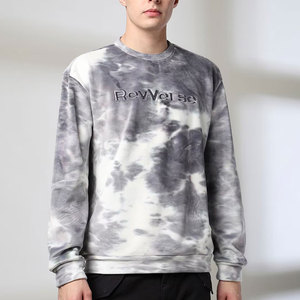 Sweat-shirt en molleton tie-dye pour homme, col rond, coupe classique, automne, gris et blanc, à motifs, manches longues - Product Image 1