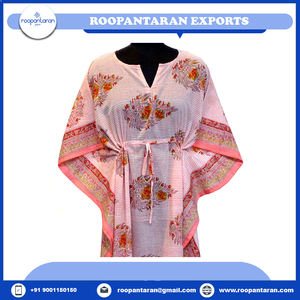 Ladies <b>Plus</b> <b>Size</b> <b>Kaftan</b> Comfortable Luxury Eco-Friendly Hand Block Printed Soft Cotton Voile Nightwear Sale Wholesale Price - Product Image 4