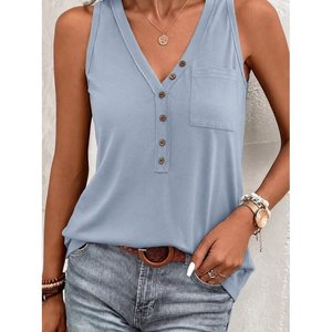 Blusa de viscosa con tirantes y botones frontales para mujer, 34946 - Gris - Product Image 3