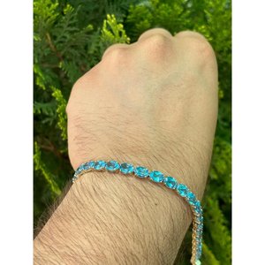 Pulsera de tenis de oro de 14k con topacio azul, accesorio de joyería de moda - Product Image 3