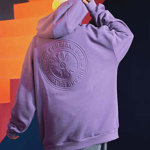 เสื้อฮู้ดดี้ยูนิเซ็กซ์สำหรับฤดูหนาวลายนูน3D ผ้าฝ้าย100% แบบสวมหัวโอเวอร์ไซส์ลายสีทึบหนัก - Product Image 5