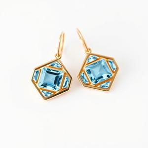 ต่างหูแฟนซี925เงินแท้ทรงเรขาคณิตสำหรับผู้หญิงต่างหูแฟนซีบุษราคัมสีฟ้าคู่ - Product Image 5