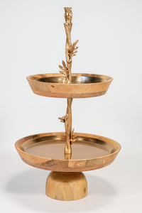 Artisanat support à gâteau rond à 2 niveaux pièce maîtresse d'affichage en bois et en métal support de service de gâteau décoratif utilisations des fêtes de Noël - Product Image 6