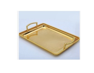 Plateau de service en laiton décoratif pour chambre Plateau de service en laiton rectangulaire personnalisé plaqué or martelé à la main - Product Image 1