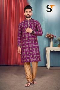 Pijama Kurta de seda Jacquard informal para hombre más vendido, conjunto de pijama de algodón hasta la rodilla, ropa elegante para festivales, fabricante indio - Product Image 3