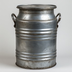 Lata de leche galvanizada decorativa con detalles de latón grabado artesanal que ofrece acento para interiores con estilo - Product Image 1