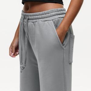 Nueva moda entrenamiento algodón francés Terry cómodo elástico cintura holgada pierna ancha mujeres gimnasio pantalones de chándal - Product Image 3
