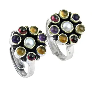 Anillos de Dedo de Plata 925 con Piedras Preciosas, Acero Inoxidable Chapado en Oro con Diseño de Flor de Diamante, Piedra de Colores para Boda o Compromiso - Product Image 2