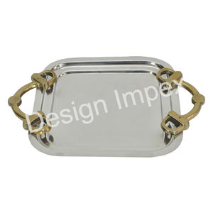 Bandeja de plata de alta calidad con asas de brocas de caballo doradas, bandeja de Chocolate decorativa, bandejas ecuestres de Metal de calidad segura para alimentos - Product Image 2