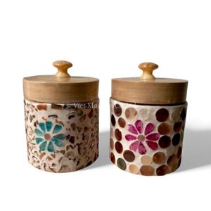 Pot artisanal en nacre, incrustation de coquillages décoratifs, contenant de rangement pour la table de cuisine, la salle de bain - Product Image 2