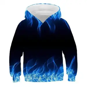 블루 불꽃 까마귀 소년 3D 디지털 화재 인쇄 풀오버 후드 2023 년 가을 캐주얼 웃긴 스웨터 Streetwear
