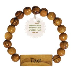 Personalized Olive Wood Bead Bracelet 6 cm Custom <b>Engraved</b> Wooden Jewelry Handmade in Bethlehem - Product Image 1