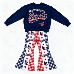 Ensemble 2 pièces pour petites filles, sweat-shirt noir à manches longues avec lettres imprimées, pantalon à cloche en vichy - Product Image 2
