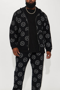 Sweat à capuche respirant en coton épais avec diamants de qualité supérieure Sweat à capuche zippé en coton surdimensionné de grande taille - Product Image 6